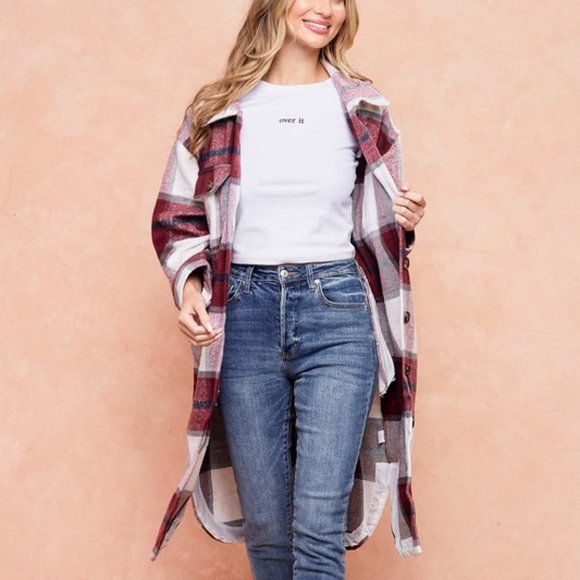 NEW ON BLUE plaid western boho shacket jacket shirt brushed flannel SM-LG DUSTER - Picture 8 of 9